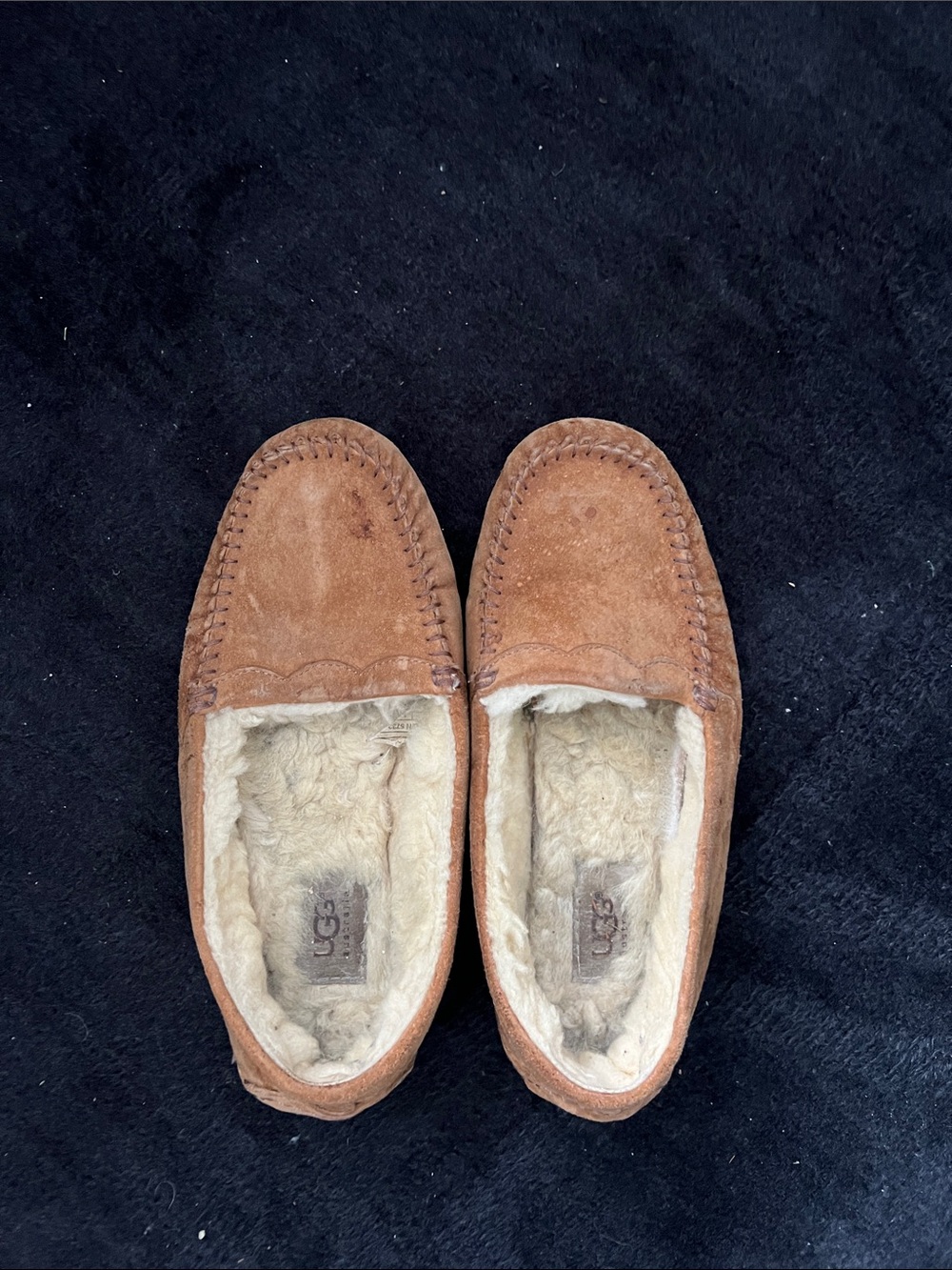 UGG Women’s Chestnut Brown Suede Shearling Moccasin Slippers